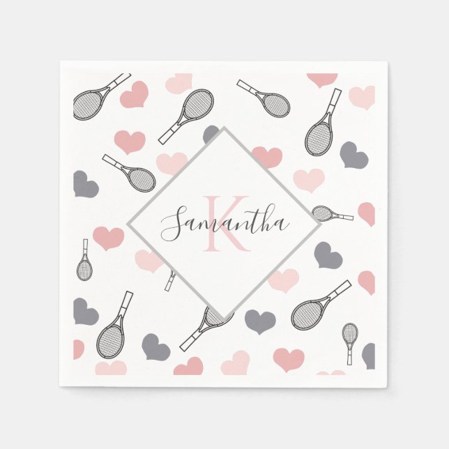 Niedliche Pink Hearts und Tennis Rackets Muster Sp Serviette (Vorderseite)