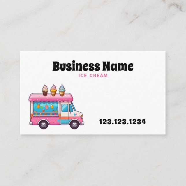 Niedliche Pink Ice Cream Truck Illustration Visitenkarte (Vorderseite)
