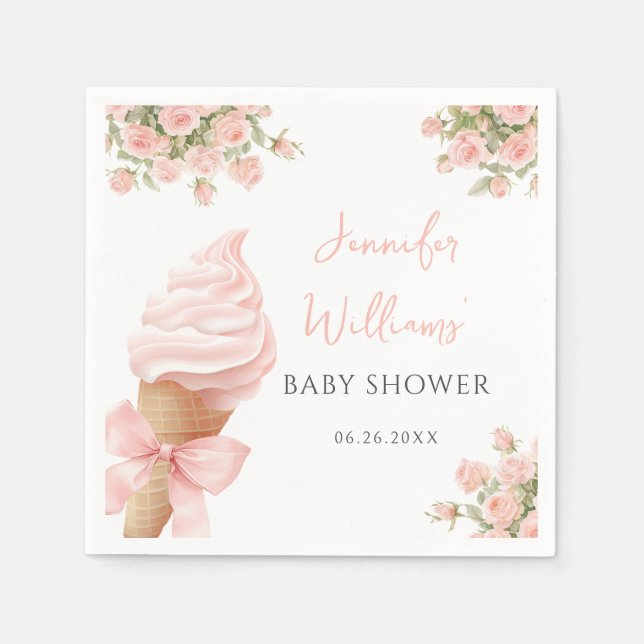 Niedliche Pink Ice Creme Cone Bow Baby Girl Dusche Serviette (Vorderseite)