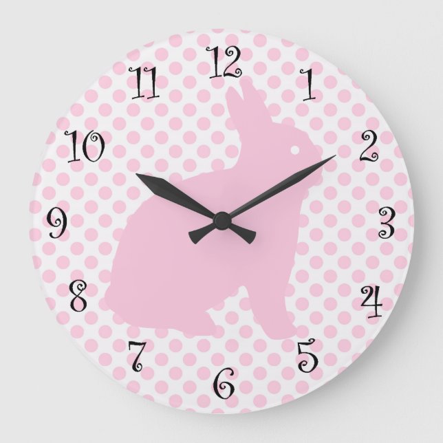 Niedliche Pink-Kaninchenuhren für Mädchen Große Wanduhr (Vorderseite)