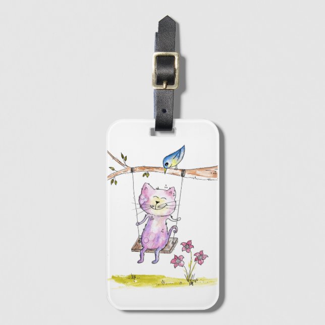 Niedliche Pink-Katze am Swing Gepäckanhänger (Vorderseite Vertikal)