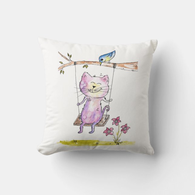 Niedliche Pink-Katze am Swing Kissen (Vorderseite)