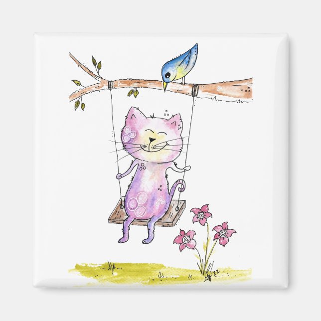 Niedliche Pink-Katze am Swing Magnet (Vorne)