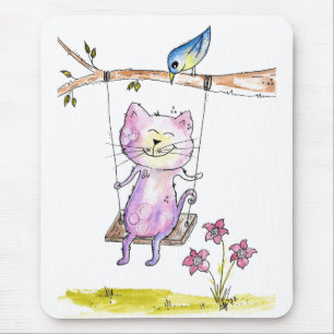 Niedliche Pink-Katze am Swing Mousepad