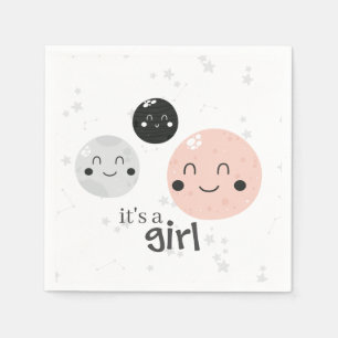 Niedliche Pink Kawaii Planet and Moons Baby Shower Serviette