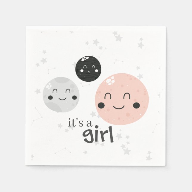 Niedliche Pink Kawaii Planet and Moons Baby Shower Serviette (Vorderseite)