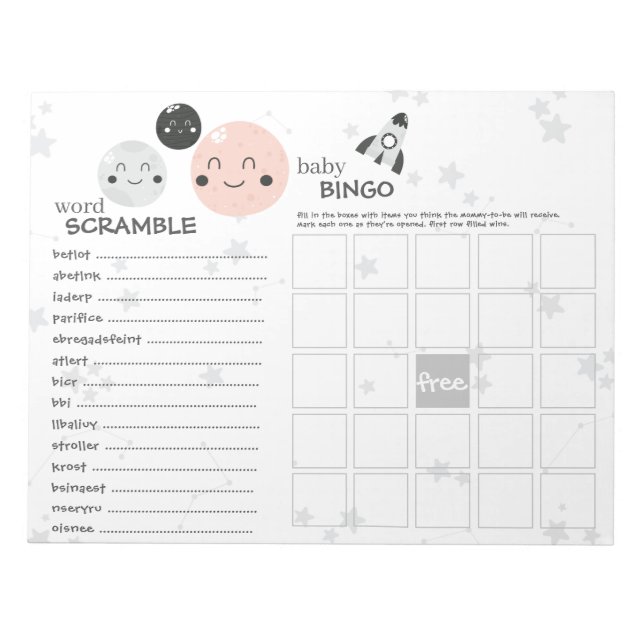 Niedliche Pink Kawaii Planet & Moons Baby Showspie Notizblock (Vorderseite)