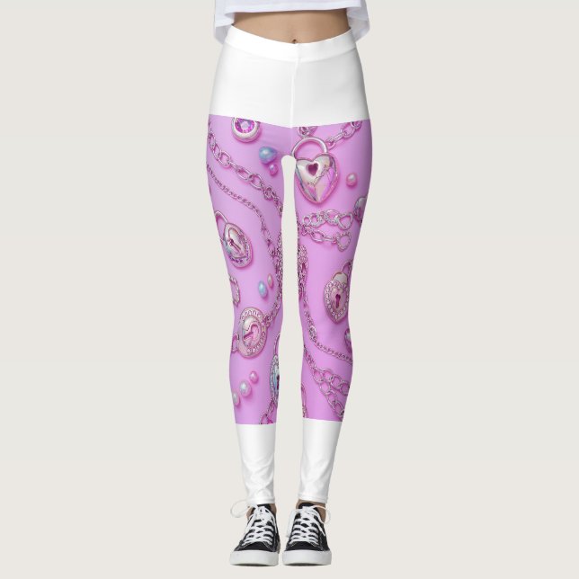 Niedliche Pink Key Necklace Leggings 🔑 💖 (Vorderseite)