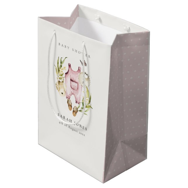 Niedliche Pink Leafy Foliage Girl Clothes Kinderdu Mittlere Geschenktüte (Rückseite Schrägansicht)