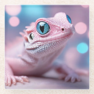 Niedliche Pink-Lizard mit Big Blue Eyes Glasuntersetzer