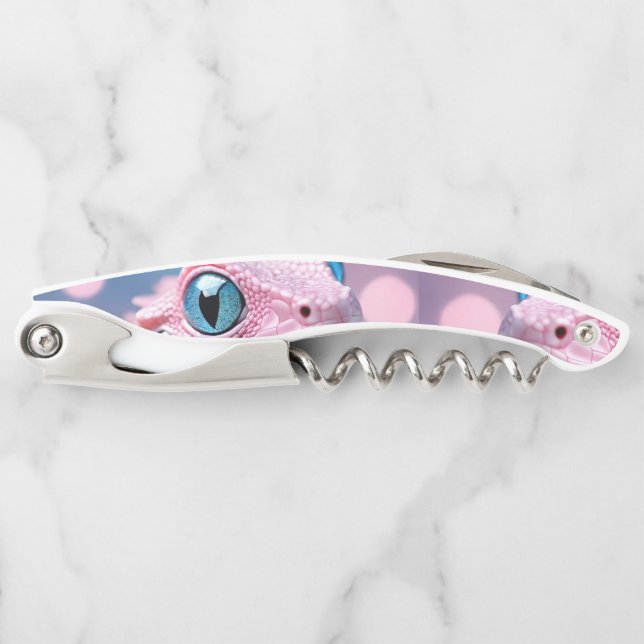 Niedliche Pink-Lizard mit Big Blue Eyes Kellnermesser (Vorderseite)