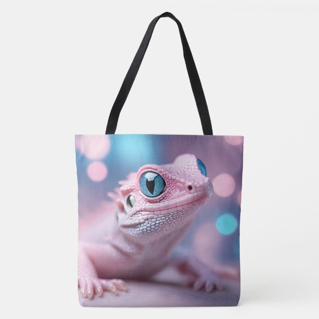 Niedliche Pink-Lizard mit Big Blue Eyes Tasche (Vorderseite)