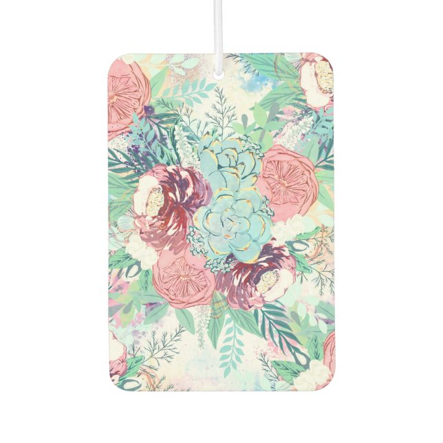 Niedliche Pink Mint Peony & Sukcules Blumenhandfar Autolufterfrischer (Vorderseite)