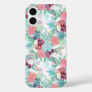 Niedliche Pink Mint Peony & Sukcules Blumenhandfar iPhone 16 Plus Hülle