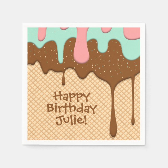 niedliche Pink-, Minze- und Schokoladeneis Serviette (Vorderseite)