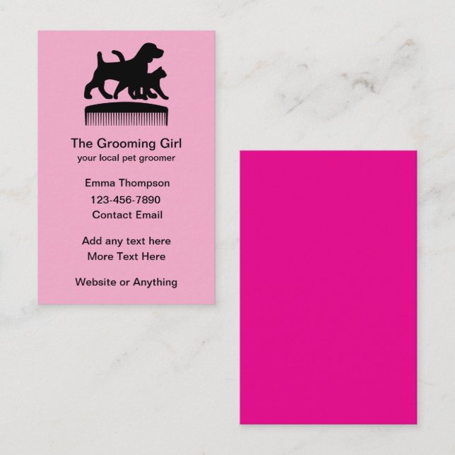 Niedliche Pink Pet Grooming Theme Visitenkarten Visitenkarte (Vorne/Hinten)