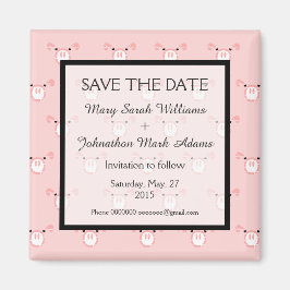 Niedliche Pink Pig Face Hochzeit speichern Sie das Magnet