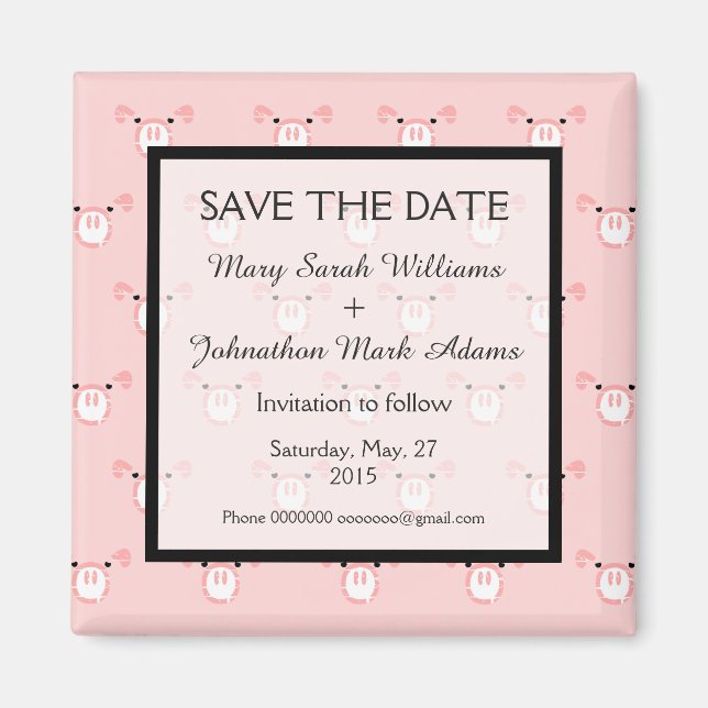 Niedliche Pink Pig Face Hochzeit speichern Sie das Magnet (Vorne)