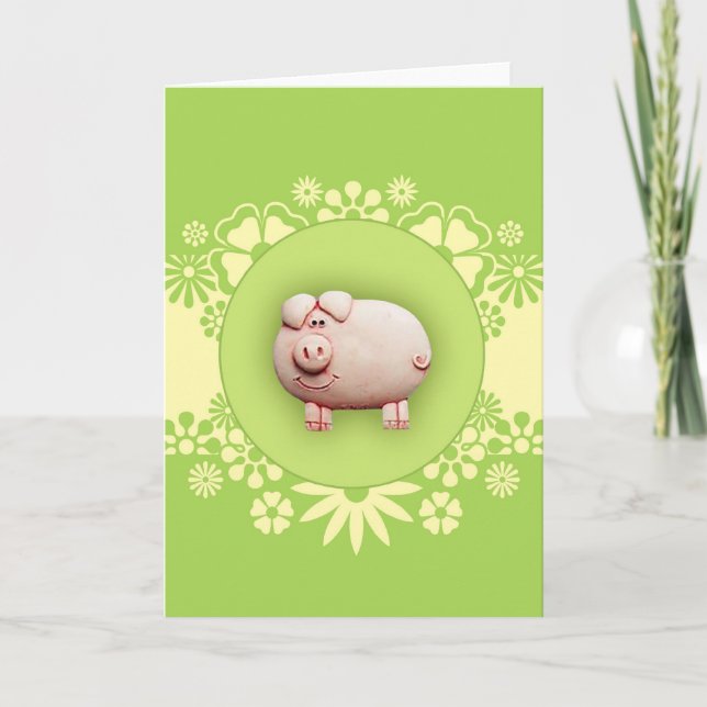 Niedliche Pink Pig Grußkarte Karte (Vorderseite)