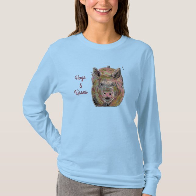 Niedliche Pink Piggy Hogs und Kisses Pastel Zeichn T-Shirt (Vorderseite)