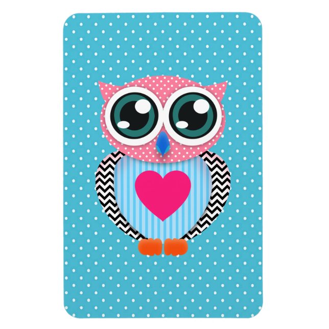 Niedliche Pink Polka Dots Funny Owl Magnet (Vertikal)