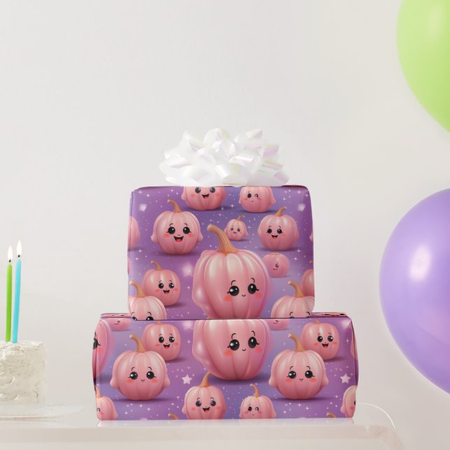 Niedliche Pink Pumpkin-Modellkinder halloween Geschenkpapier (Partygeschenke)