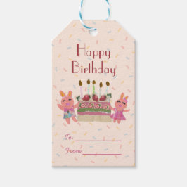 Niedliche Pink Rabbits & Strawberry Cake Kindergeb Geschenkanhänger
