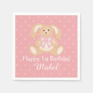 Niedliche Pink Ribbon Bunny Rabbit erste Geburtsta Serviette