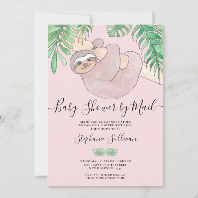 Niedliche Pink Sloth Babydusche per Mail Einladung (Vorderseite)