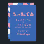 Niedliche Pink- und Blauweißtypografie Save The Date<br><div class="desc">Save the Date mit diesem lebendigen und spielerischen modernen Typografie-Design in Kobalt Blau und Rosa.</div>