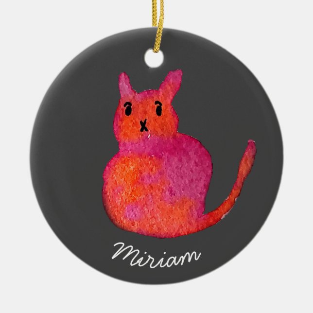 Niedliche pinkfarbene KatzenAquarellbilder Keramik Ornament (Vorne)