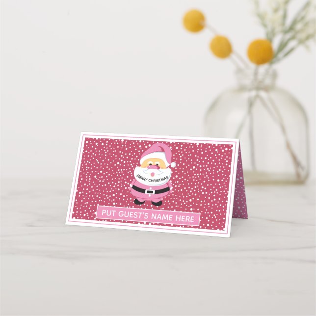 Niedliche pinkfarbene Weihnachtsbegleitung des Wei Platzkarte (Vorderseite)