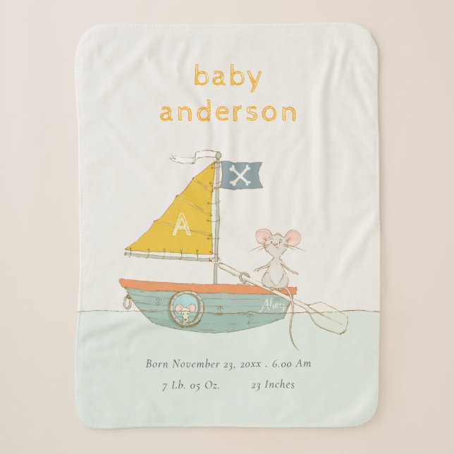 Niedliche Pirate Mouse Sailboat Kids Monogram Baby Sherpadecke (Vorderseite)