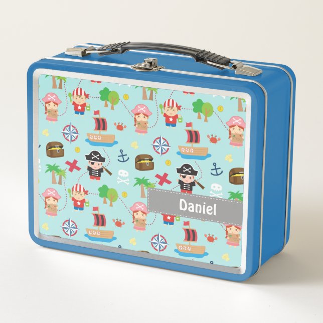 Niedliche Piraten Schatzsuche Kinder Personalisier Metall Brotdose (Vorderseite)