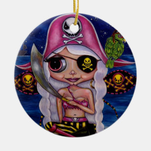 Niedliche Piratenfliege mit Parrot-Skull-Augenpfla Keramik Ornament