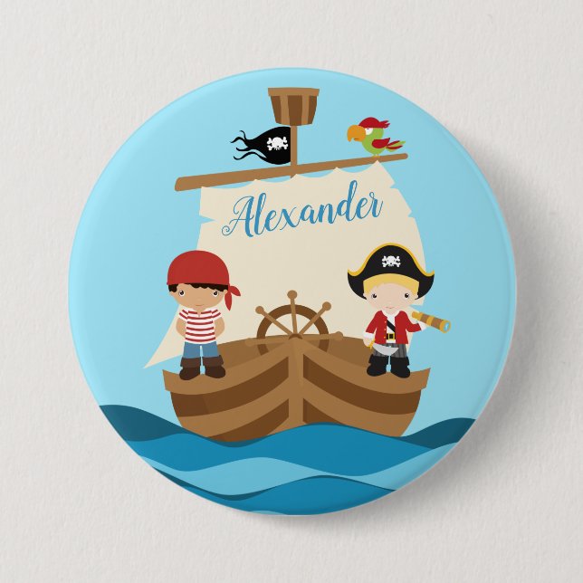 Niedliche Piratenjungs und ein großer Individuelle Button (Vorderseite)