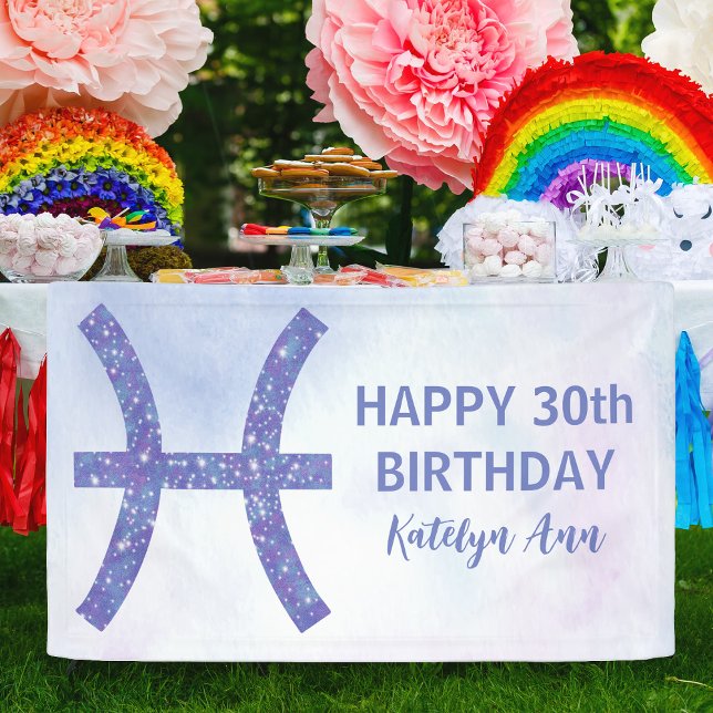 Niedliche Pisces Personalisiert Lila Happy Birthda Banner (Von Creator hochgeladen)