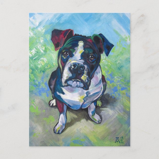 Niedliche Pit Bull-Malerei Postkarte (Vorderseite)