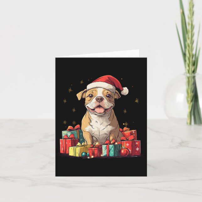 Niedliche Pitbuli Weihnachtsmannmütze Funny Christ Karte (Vorderseite)