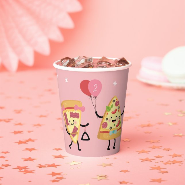 Niedliche Pizza-Scheiben, Girls Pink Pizza Geburts Pappbecher (Insitu)