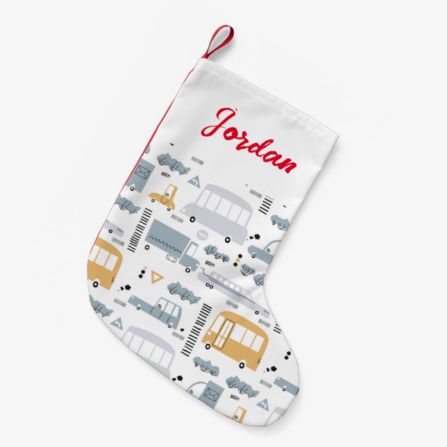 Niedliche Pkw im Straßenmuster Kleiner Weihnachtsstrumpf (Vorderansicht (hängend))
