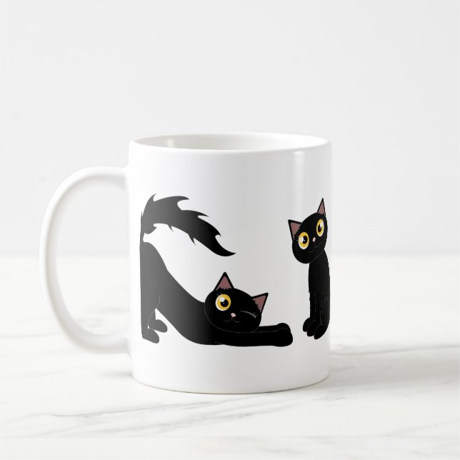 Niedliche Playful schwarze Katzen-Reihe Kaffeetasse (Links)
