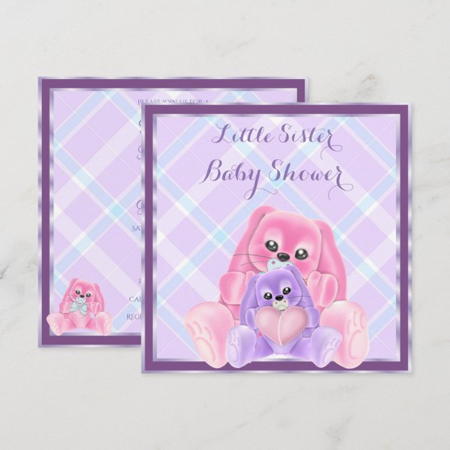 Niedliche Plushies Kleine Schwester Babydusche Einladung (Vorne/Hinten)