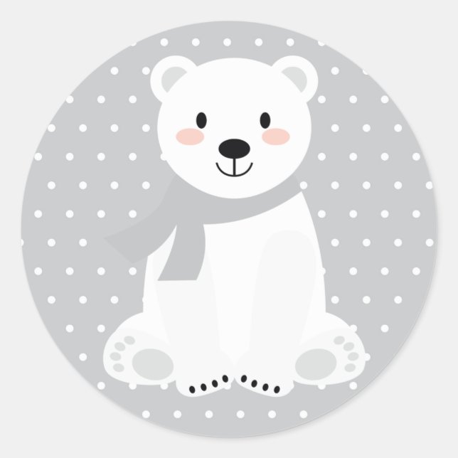Niedliche Polar Bear Baby Dusche Grau Runder Aufkleber (Vorderseite)