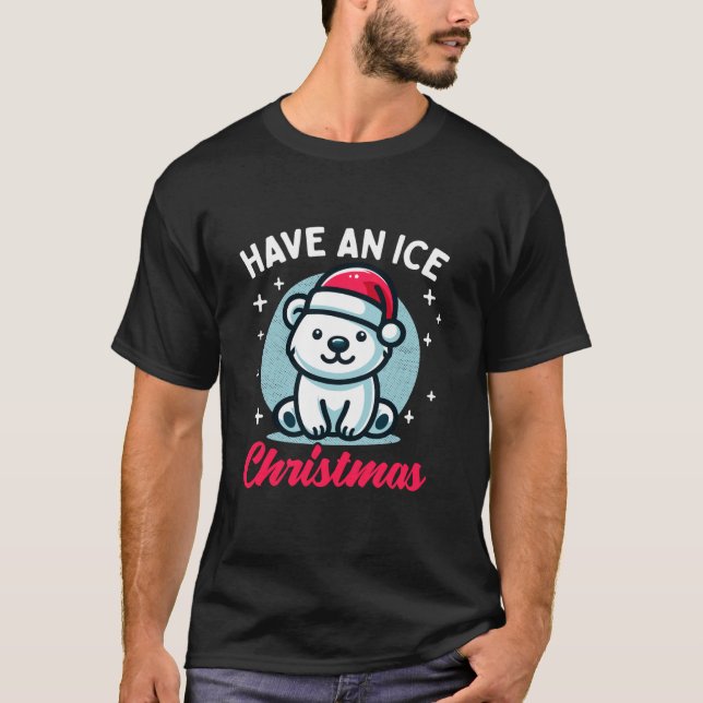 Niedliche Polar Bear Weihnachtsmannmütze Funny Puf T-Shirt (Vorderseite)