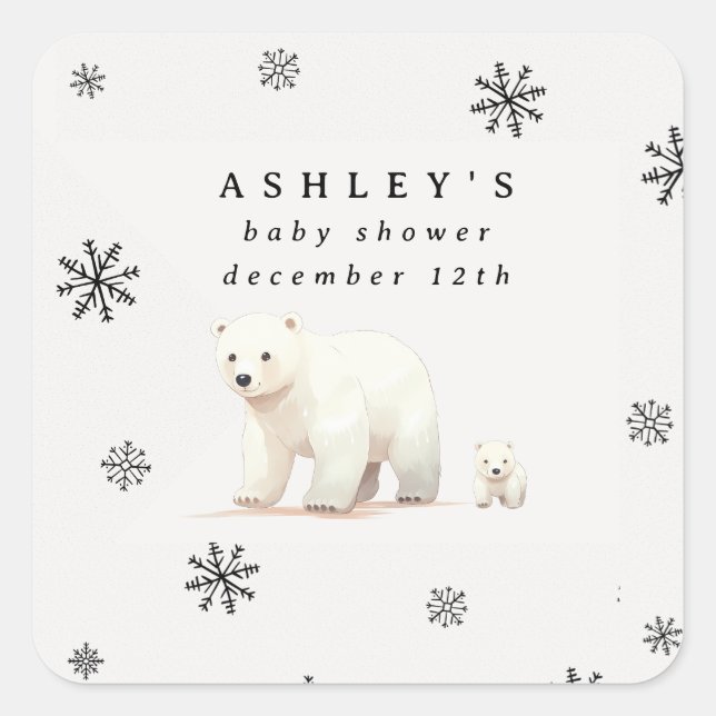 Niedliche Polar Bear Winter Baby Dusche Quadratischer Aufkleber (Vorderseite)