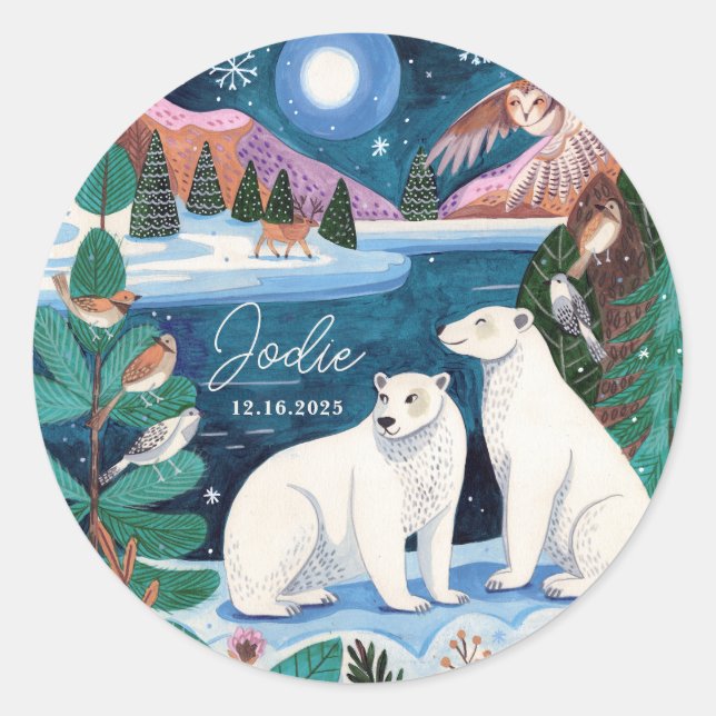 Niedliche Polar Bear Winter Baby Dusche Runder Aufkleber (Vorderseite)