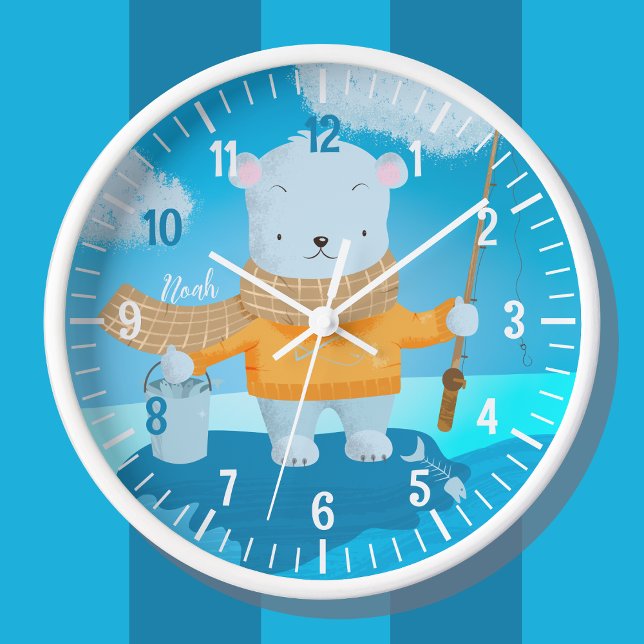 Niedliche Polarbär Kid Wall Clock mit Namen Uhr (Von Creator hochgeladen)