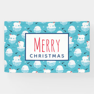 Niedliche Polarbären in Weihnachtsmannmützen Weihn Banner
