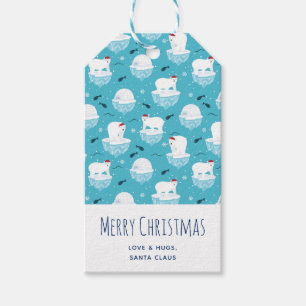 Niedliche Polarbären in Weihnachtsmannmützen Weihn Geschenkanhänger